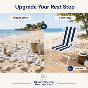 Silla de Playa Plegable a Rayas Azules y Blancas, Ligera y Portátil, Asiento de Camping, Envío Directo desde la UE, Disponible en Polonia - Product Image 3