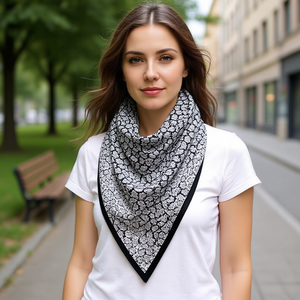 Sciarpa triangolare Fulare 135x60 cm stampata in poliestere e cotone, accessorio multifunzionale per il collo da donna per tutte le stagioni - Product Image 2