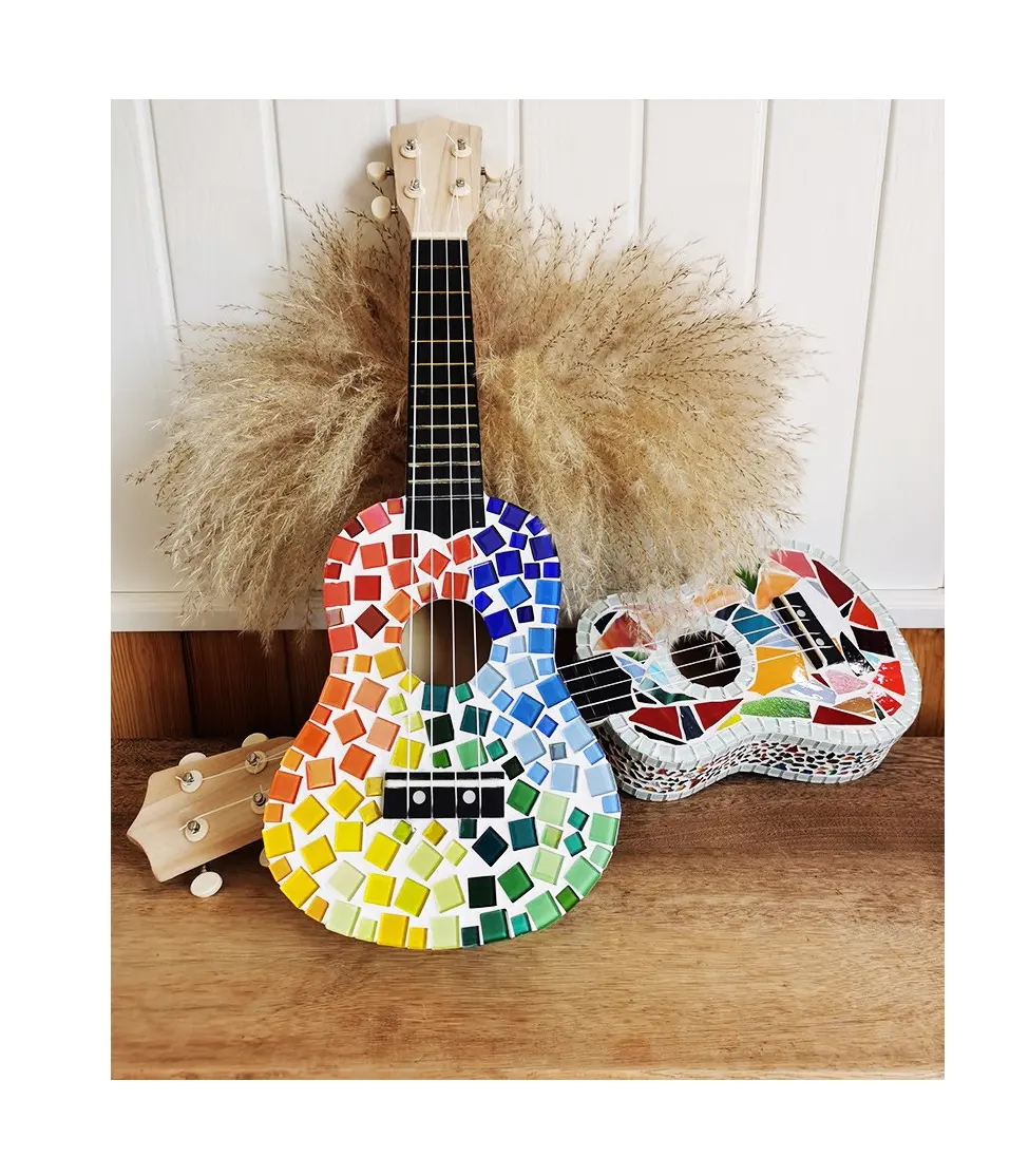 Boyalı 21 inç DIY Ukulele kiti Soprano Hawaii gitar el işi kiti kurulum araçları çocuklar için özel tasarım yeni başlayanlar