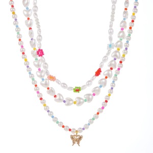 FCJ Set di gioielli moda donna completo collana Multi-fila di perle intarsiate in oro