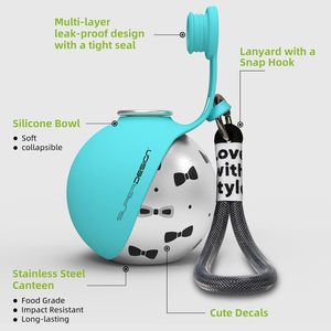 Bouteille d'eau pour chien KIND, ronde, en acier inoxydable, étanche, avec housse en silicone, pour petits chiens, utilisation en voyage - Product Image 5