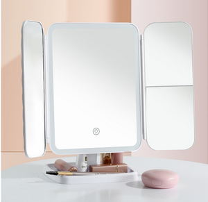 Sáng 360 độ Vanity LED thắp sáng du lịch trang điểm gương Máy tính để bàn trifold phóng đại tạo nên 3 cách gương với đèn - Product Image 2