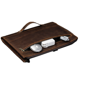 Personnalisé fait à la main 14.2 pouces Macbook Pro étui à manches grande capacité en cuir de vachette véritable hommes pochette dragonne pour - Product Image 4