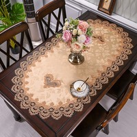 Nappe de table basse de salon en tissu, dentelle moderne, ovale, style européen, anti-poussière, motif géométrique, à franges, écologique, lavable