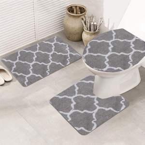 Ensemble de tapis de salle de bain au design géométrique moderne, 3 pièces, antidérapant, en polyester, tapis de douche, tapis de sol pour les toilettes - Product Image 2