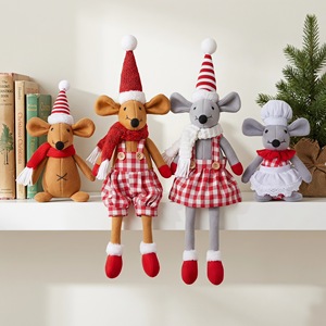 Decoraciones de Ratón Navideñas Hechas a Mano, Ecológicas, con Acabado Brillante, de Tela No Tejida a Cuadros, con Patas Largas, Estilo Moderno - Product Image 1