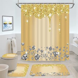 Ensemble de 4 rideaux de <span class=keywords><strong>douche</strong></span> en diamant scintillant avec tapis, rideaux de salle de bain modernes et luxueux, colorés et brillants, avec 12 crochets - Product Image 2