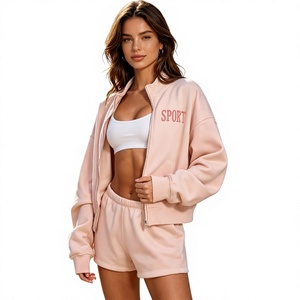 Ensemble de sweat-shirt à col montant brodé en molleton de coton doux et décontracté de qualité supérieure 2026 pour femme avec double fermeture éclair - Product Image 2