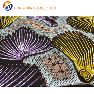 Kain Organza Batik Afrika Anti-Pilling Anti-Jamur Tahan Gesekan Berat Sedang Desain Daun Ginkgo Ungu Kuning Ekspor