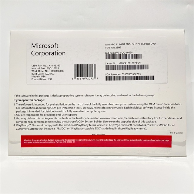Win 11 Pro 64bit OEM DVD with License Full Package Guaranteed Full Version 100% Online Activation Key 6-Month Warranty