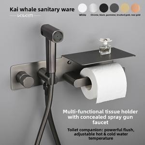 Juego de bidé de pared con rociador oculto y soporte <span class=keywords><strong>para</strong></span> papel higiénico, <span class=keywords><strong>para</strong></span> agua fría y caliente, ideal <span class=keywords><strong>para</strong></span> baño. - Product Image 5