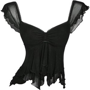 FOXA Haut court transparent à volants en maille fine pour femme, col cœur, sans manches, combinaison moulante, tenue de soirée - Product Image 1