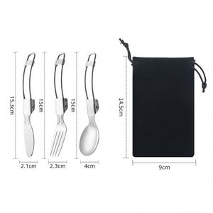Ensemble de couverts de voyage pliables en acier inoxydable avec logo personnalisé pour les événements en plein air et les cadeaux promotionnels - Product Image 2
