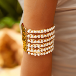 Bracelet manchette tendance plaqué or en acier inoxydable 316L avec perles – Bijou statement - Product Image 3