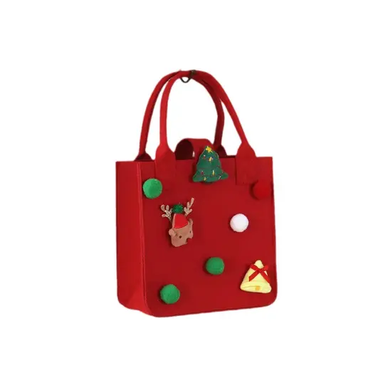 어린이 크리스마스 펠트 선물 가방 손잡이 크리스마스 간식 사탕 보관 가방 재사용 가능한 미니 핸드백 새해 선물 가정 장식
