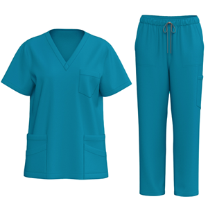 Conjunto de uniforme médico elástico M&F para mujer con cuello en V, de manga corta, tejido de elastano, uniforme de enfermera de alta calidad para hospital, con detección de agujas - Product Image 1