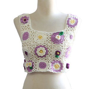 <span class=keywords><strong>Gilet</strong></span> en <span class=keywords><strong>crochet</strong></span> fait main bohème avec perles hauts à franges femmes accessoires de bain - Product Image 6