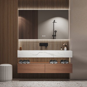 Mueble de Baño Elegante y Minimalista, Mueble Independiente con Gabinete de Madera Sólida, Espejo Inteligente con Almacenamiento - Product Image 1