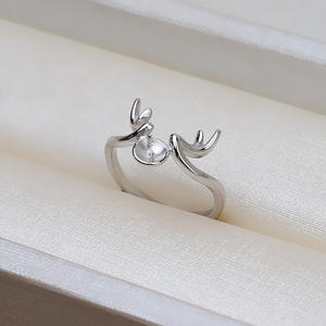 Handmade S925 Silver Open <b>Ring</b> DIY Deer Antler Deer Live <b>Pearl</b> Hollow Holder Accessories 142 - Product Image 2