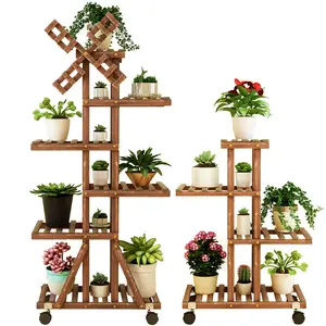 Estante de madera para interior y exterior, estante organizador de 6 niveles para plantas y flores