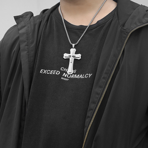 Collar con Colgante de Cruz de Acero Inoxidable de Tres Capas, Estilo Hip-Hop, Moderno, Multicapa, para Hombre, Cruz Grande - Product Image 4