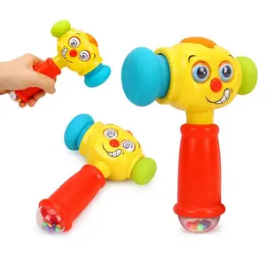 Samtoy Newborn Baby Learning Toys Lovely Cartoon Shape Mini Plastic Toddler Toys Hammer with Language Learning Light Music