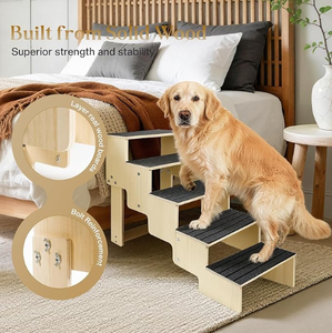 5-Stufige Holz-Hundetreppe fürs Bett, Rutschfeste Hundetreppe mit Teppichauflagen, 23,6 Zoll Hunderampe für Hunde zum Bettaufstieg, Haustiertreppe - Product Image 4