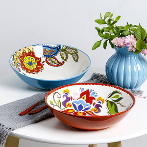 Venta de vajilla de cerámica Bohemia, plato de 11 pulgadas, plato de cerámica doméstico opcional de varios estilos, plato con patrón de flores - Product Image 3