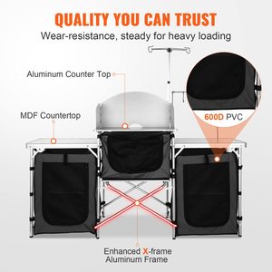 Mesa de Cocina <span class=keywords><strong>Plegable</strong></span> para Exteriores, Estación de Cocina de Aluminio con 3 Armarios, Parabrisas Desmontable, Mesa de Cocina para Campamento y Picnics - Product Image 6