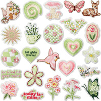 Petits patchs brodés en forme de cœur de fleur, appliques florales roses et vertes pour sacs, chapeaux et projets DIY pour filles