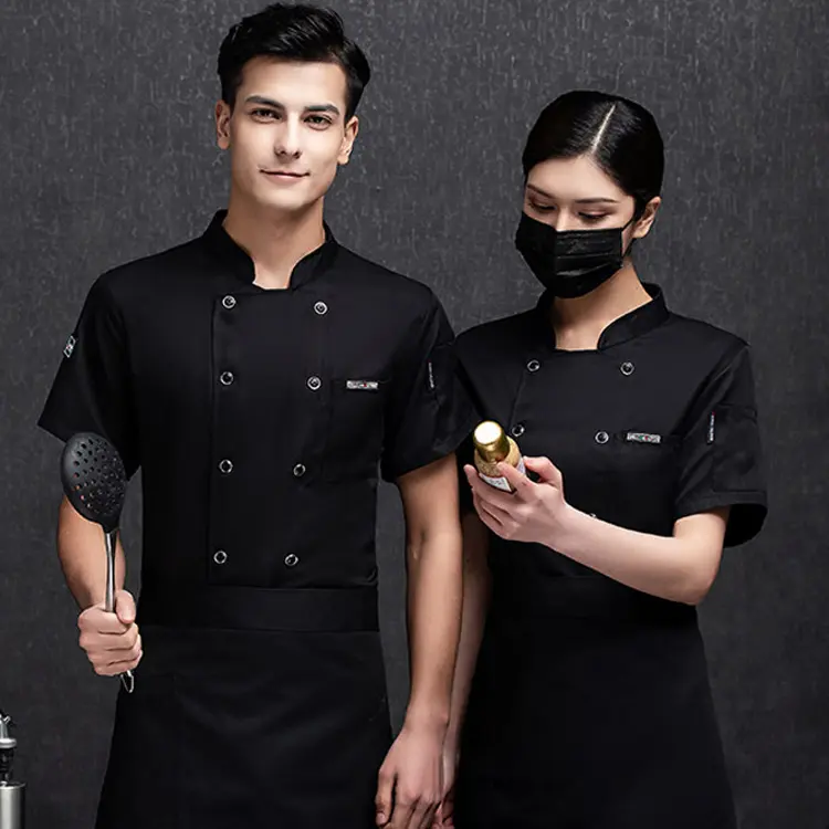 伝統的な中国風半袖レストランキッチン新しいデザインエレガントなウェイターとウェイトレスのユニフォームウェイターユニフォーム