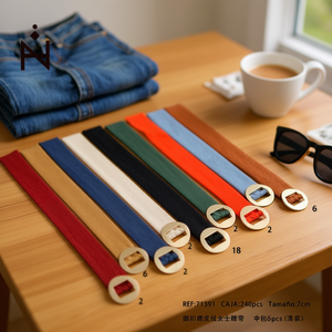 Cinturón de ante con hebilla redonda para mujer, 7 cm de ancho, 110 cm de largo, accesorio de moda para uso informal - Product Image 3