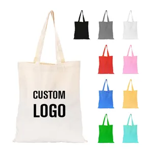Sacola de lona de algodão reutilizável, sacola de lona personalizada lisa orgânica com logotipo personalizado