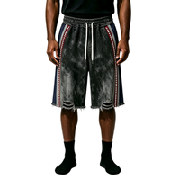 Short en coton vintage délavé et vieilli, coupe ample, patchwork, avec cordon de serrage, personnalisable avec logo, pour homme