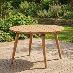Table à manger extérieure moderne scandinave ronde en teck massif durable, imperméable et écologique pour jardin et terrasse - Product Image 4