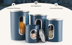 Dry Food Storage Bin Box Container 4pcs Set Bpa-free Kitchen Canister Airtight Metal Food Stotage Container