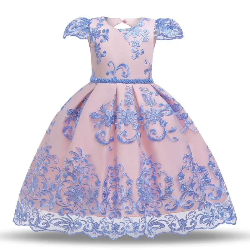 Vestido de baile luxuoso para bebês, vestido casual de manga curta bordado para meninas e princesas, vestido floral para baile de formatura