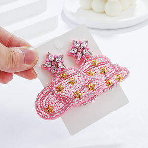 Boucles d'oreilles tissées avec Style bohème à la mode chapeau de Cowboy couleur perles de riz pendentif bijoux en laiton à la mode pour les femmes Uionen 1882 - Product Image 2