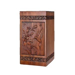 Wooden Pet <b>Urn</b> Solid Wood Square 5.78x5.78x11.02 Inch Secure Closure For Dog <b>Cat</b> Memorial Burial Cremation Box - Product Image 2