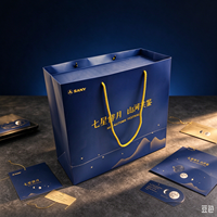 Coffret Cadeau Personnalisé pour Gâteaux de Lune de la Fête de la Mi-Automne, Boîte Rigide Bleue à Double Porte avec Impression Dorée, Emballage de Luxe pour Entreprises et Festivals