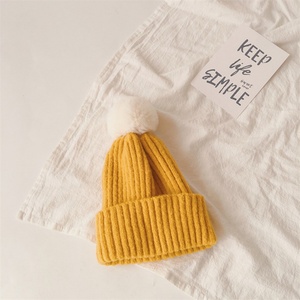 Automne hiver enfants bébé Beanie chapeau couleur unie tricoté bonnets casquette mignon coloré boule de poils élastique enfants pompon chapeau - Product Image 2