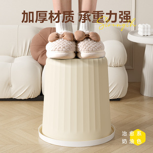 Cream Colored <b>Plastic</b> Trash Can 12L Plus Cylindrical Indoor Waste <b>Bin</b> With Pressure Ring Big Size - Product Image 5
