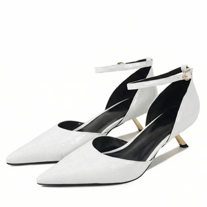 Women Cut Out Ankle Strap Shoes Gold Thin Heels Pumps Dress Pointed Toe Sandals Office Ladies Buckles Stiletto - Product Image 3