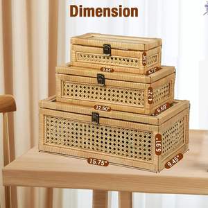 Juego de 3 Cajas de Ratán con Tapa de Vidrio Marrón con Tapas para Decoración del Hogar, Caja Decorativa de Mimbre con Tapa con Bisagras, Cestas de Mimbre para Almacenamiento - Product Image 3