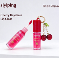 SIYIPING Ensemble de gloss à lèvres minéral et imperméable, design pendentif cerise mignon, hydratant, brillant, portable, longue tenue, maquillage éclatant