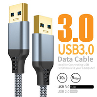 Kabel USB 3.0 Male to Male, Kabel Data Berlapis Nilon, Kabel Transfer Kecepatan Tinggi 5Gbps untuk Hard Drive Eksternal, TV Box, Webcam