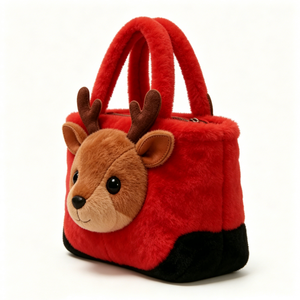 Bolso de mano de felpa con forma de reno, Bolso tote de felpa con forma de animal, Bolso de felpa con forma de ciervo, Bolso de mano de felpa con asa superior - Product Image 3