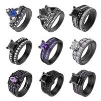 Bagues larges en zircon noir avec accent violet, style gothique, bijoux de déclaration pour hommes/femmes, vente en gros
