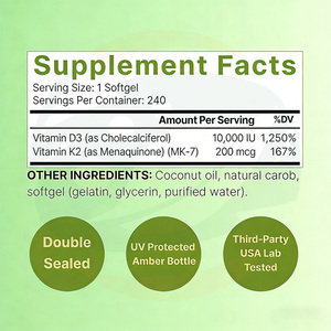 China-Herb OEM Private Label Gezondheidssupplement Veganistische Vitamine D3 en K2 Softgels <span class=keywords><strong>Capsules</strong></span> Kokosolie - Product Image 4