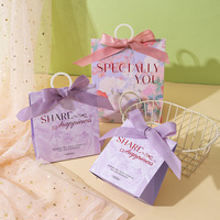 Sac en papier pour petites entreprises, boîte cadeau de mariage pour bonbons, motifs floraux colorés printemps-été avec nœuds raffinés